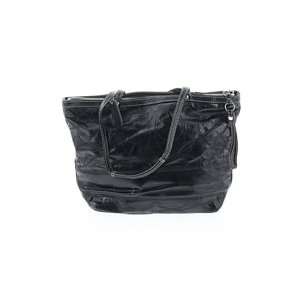 Coach Black Leather Embossed Signature C Tote Shoulder Bag Zip Top